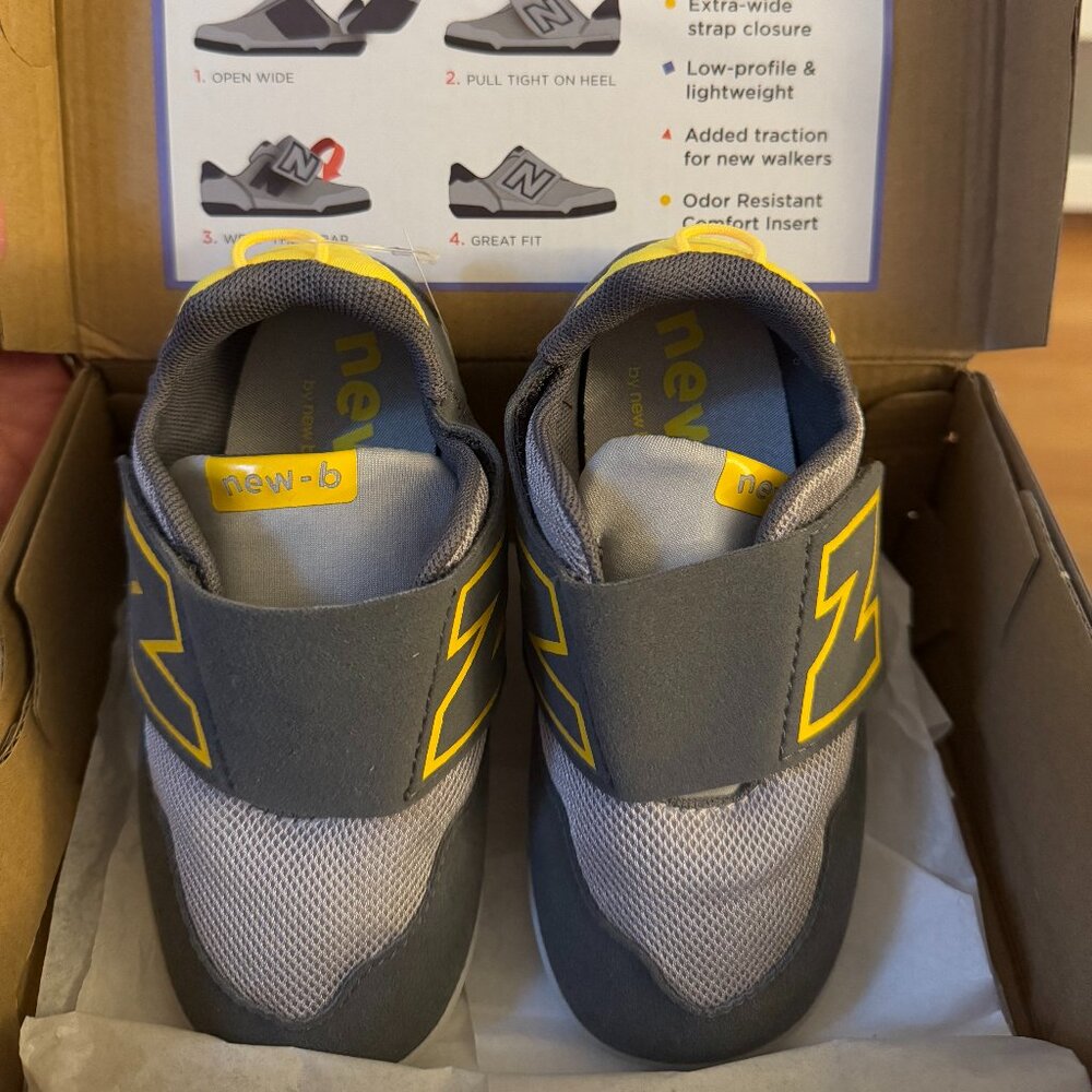 Kids’ New Balance NEW-B Hook & Loop – Sizes 8 1/2 W – Rain Cloud/Egg Yolk